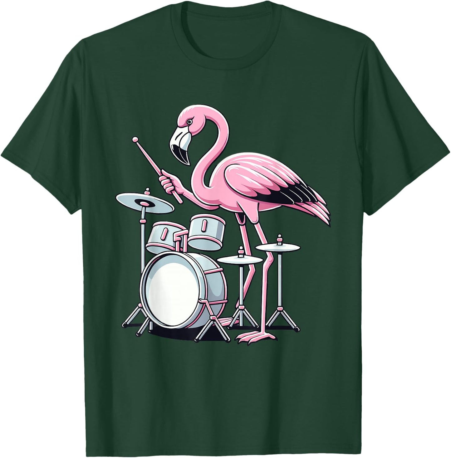 Drummer Flamingo Drumming Player Playing Drums Drumset T-Shirt - T-Shirt | Forest