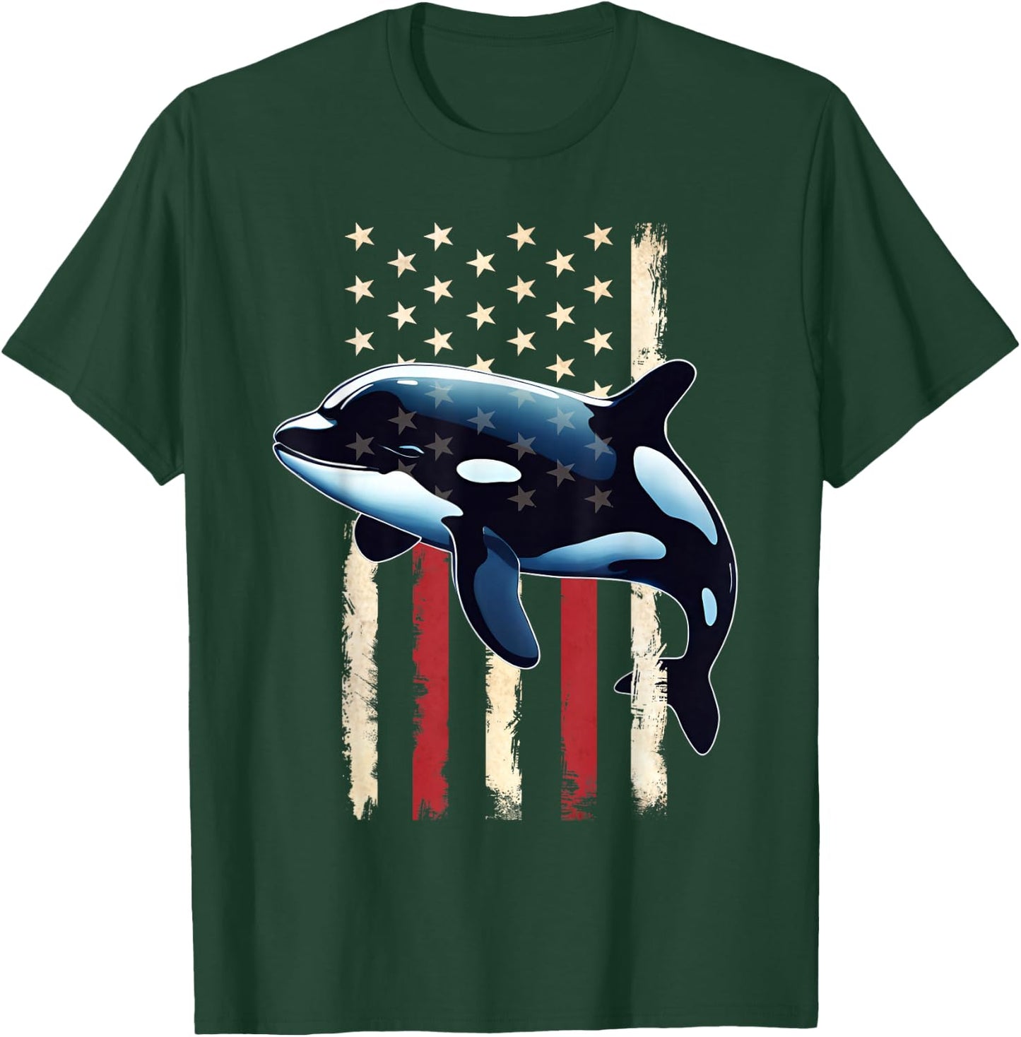American Flag Orca 4th of July Happy 4th Patriotic USA Boys T-Shirt - T-Shirt | Forest