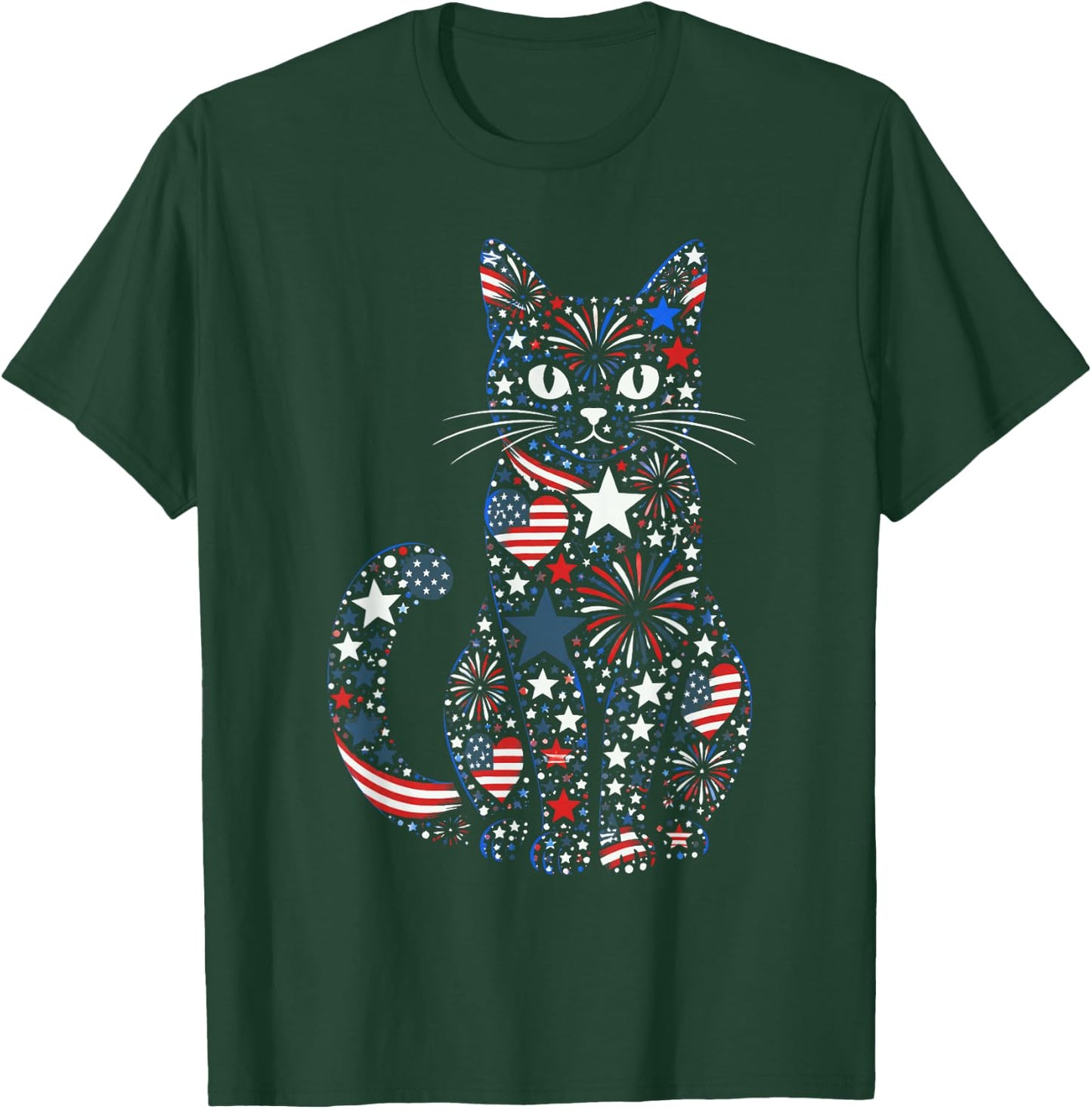 250th Anniversary USA 2026 American Flag Patriotic Cat T-Shirt - T-Shirt | Forest