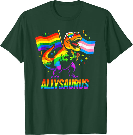 Allysaurus LGBT Rainbow Flag Ally Dinosaur LGBT Pride T-Shirt - T-Shirt | Forest
