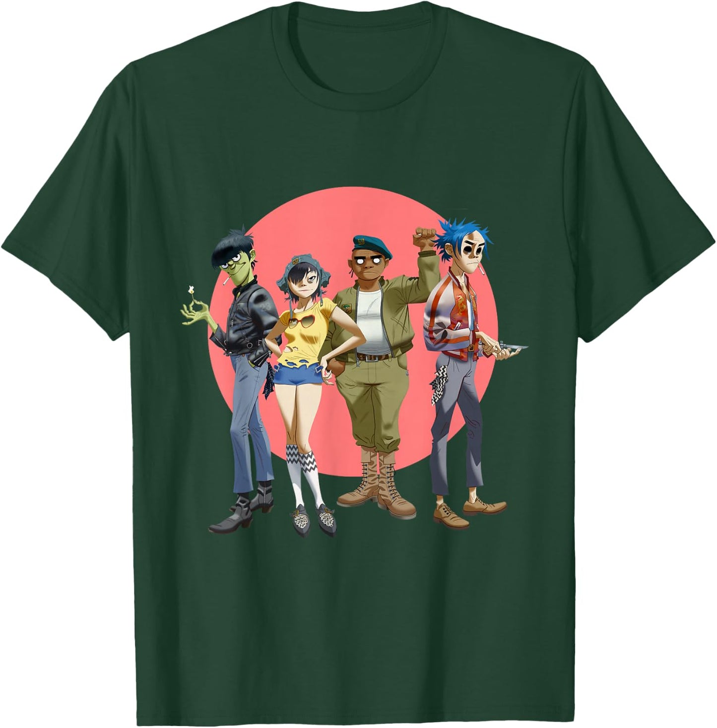 Gorillaz Group Circle Rise , black T-Shirt - T-Shirt | Forest