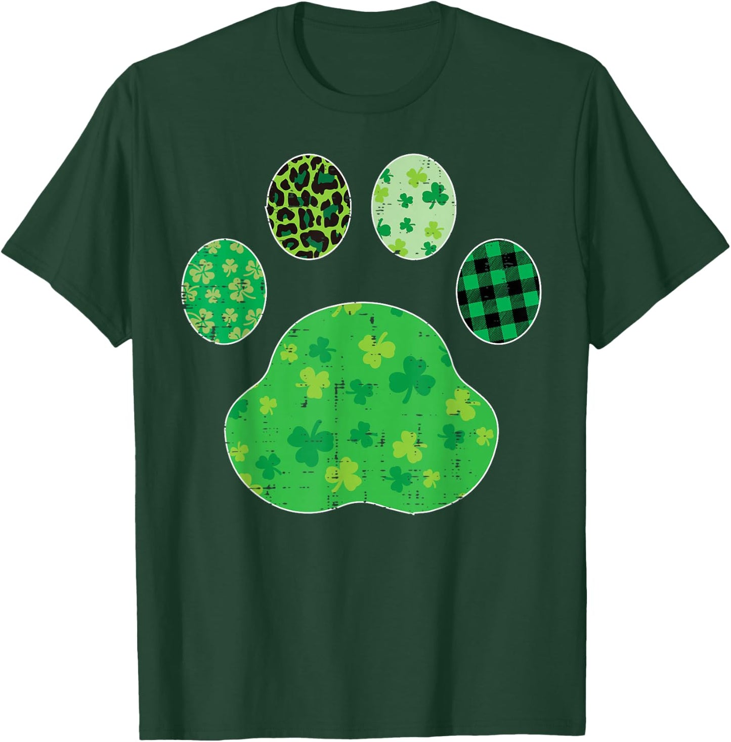 St Patricks Day Dog Cat Paw Shamrock Leopard Men Women Kids T-Shirt - T-Shirt | Forest
