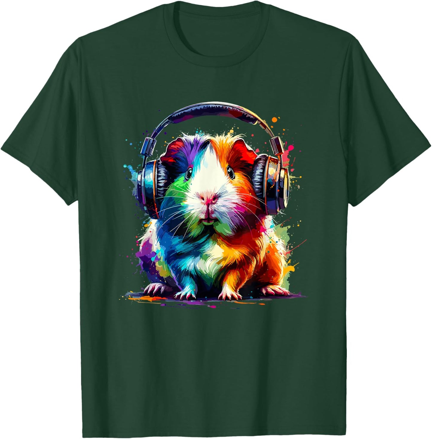 Colorful Splash Art Headphones Guinea Pig Lover Guinea Pigs T-Shirt - T-Shirt | Forest
