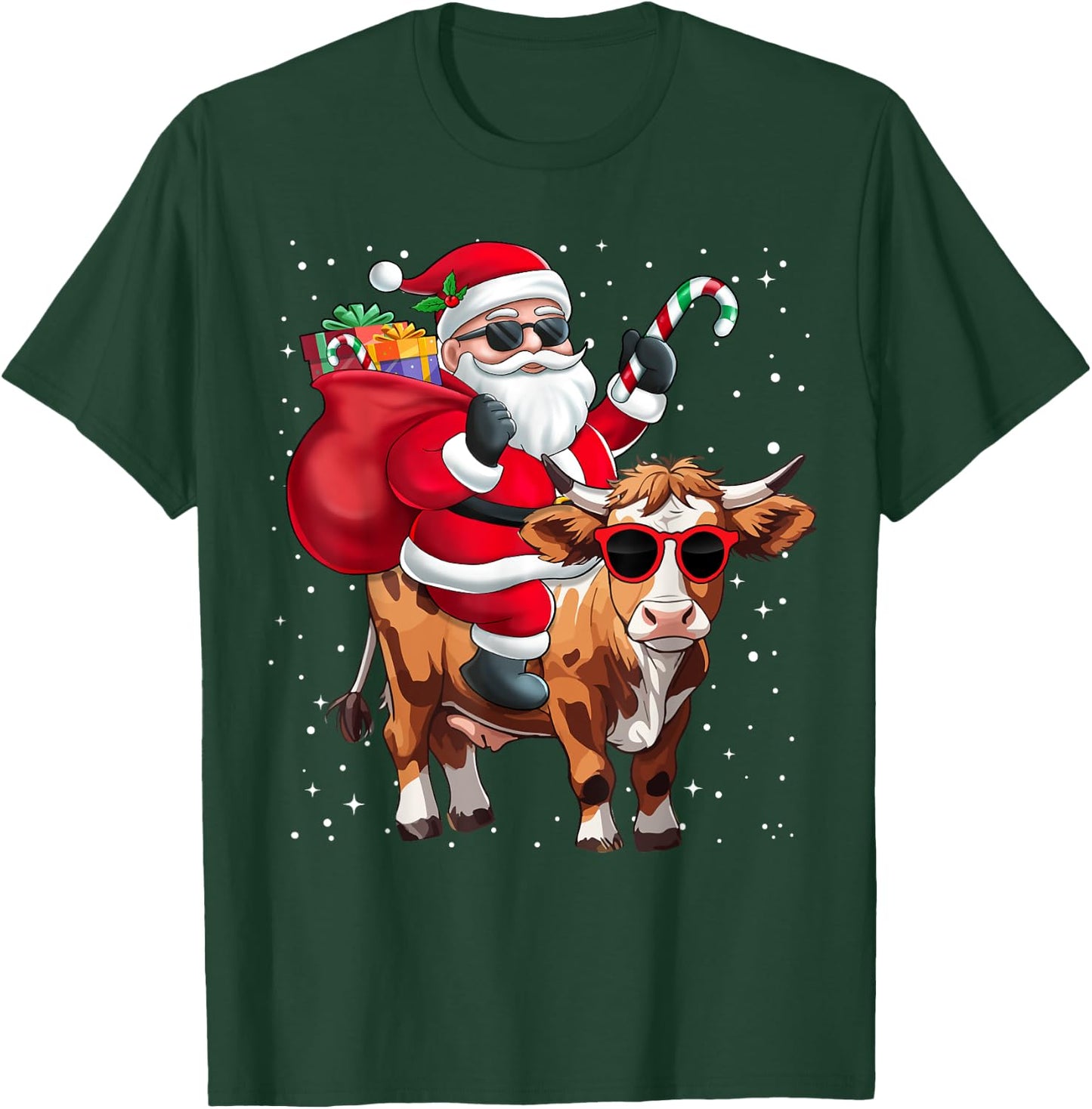 Santa Claus Riding A Cow Christmas Boy Girl Kids T-Shirt - T-Shirt | Forest