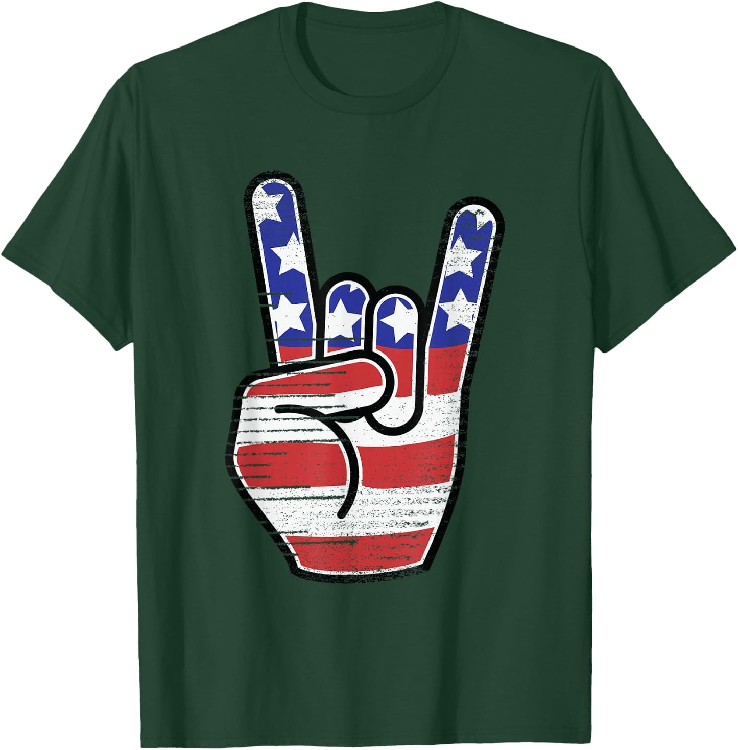 Rock n Roll Shirt USA Flag Horns Sign Retro Concert Band T-Shirt - T-Shirt | Forest
