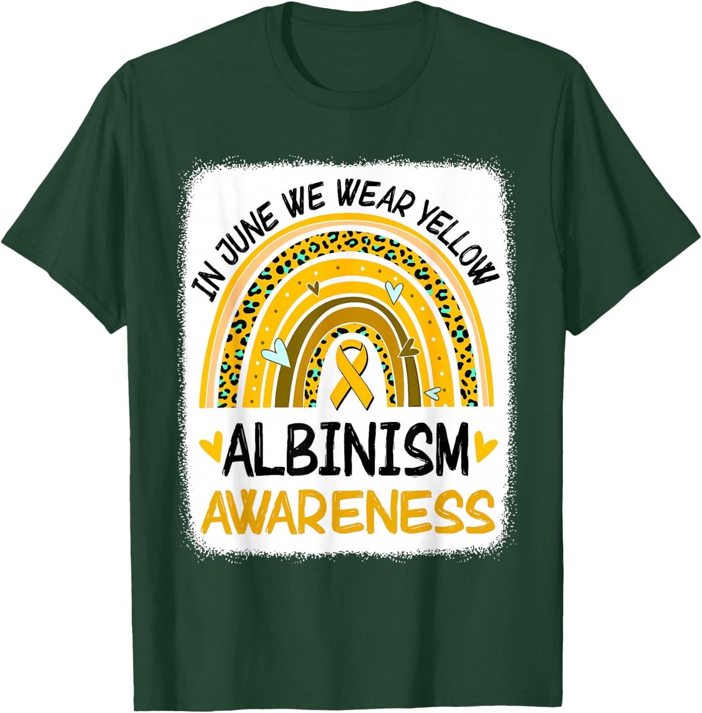 In June We Wear Yellow Rainbow Leopard Albinism Awareness T-Shirt - T-Shirt | Forest