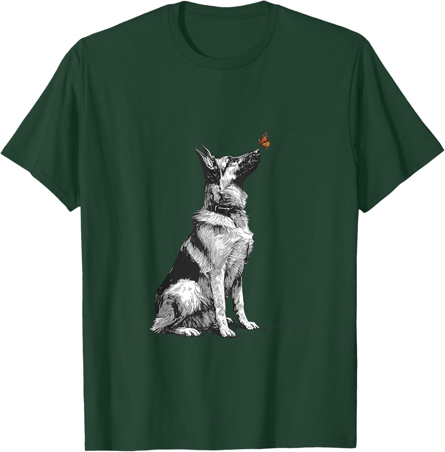 German Shepherd with Butterfly T-Shirt - T-Shirt | Forest