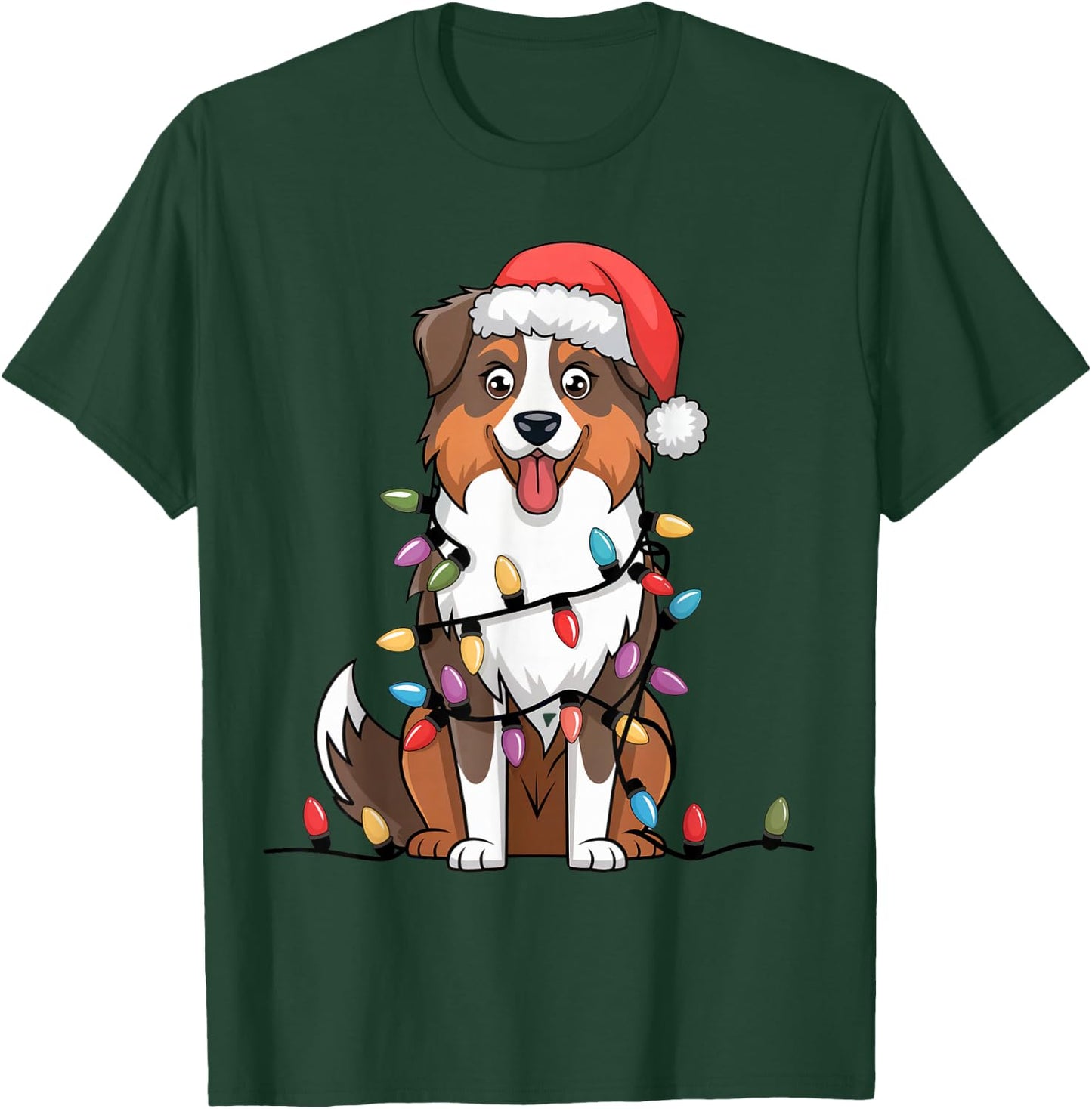 Australian Shepherd Christmas Lights Xmas Dogs Gifts T-Shirt - T-Shirt | Forest
