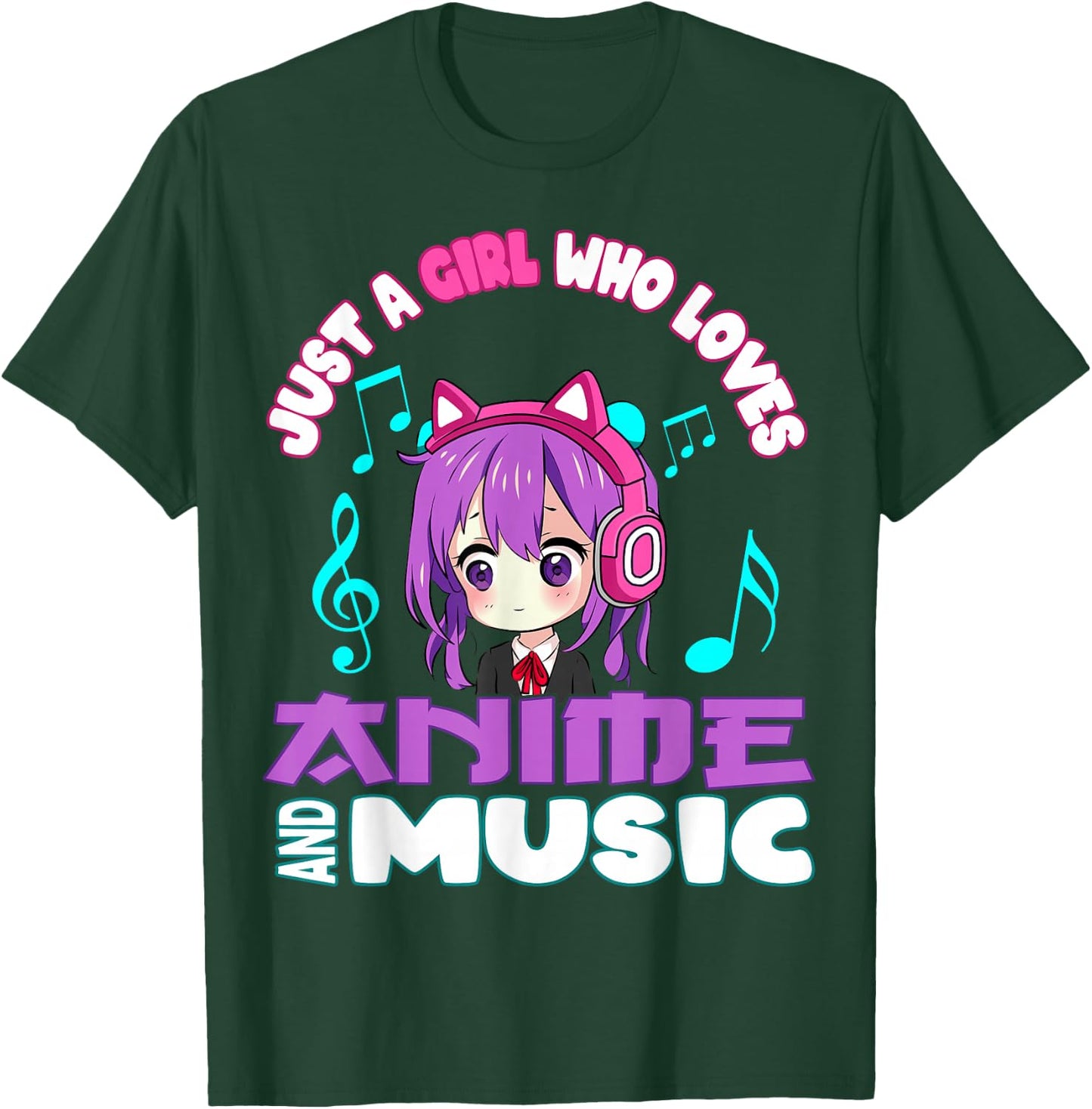 Anime and Music Girl for Teen cute chibi graphic T-Shirt - T-Shirt | Forest