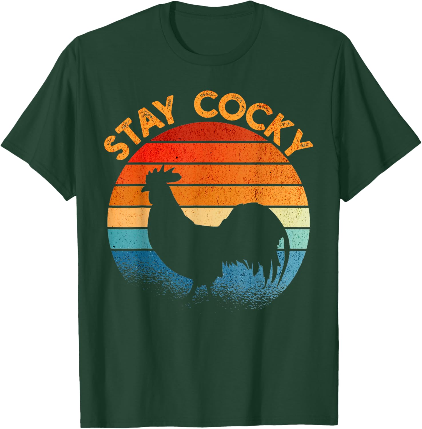 Stay Cocky Rooster Retro Sunset T-Shirt - T-Shirt | Forest