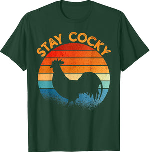Stay Cocky Rooster Retro Sunset T-Shirt - T-Shirt | Forest