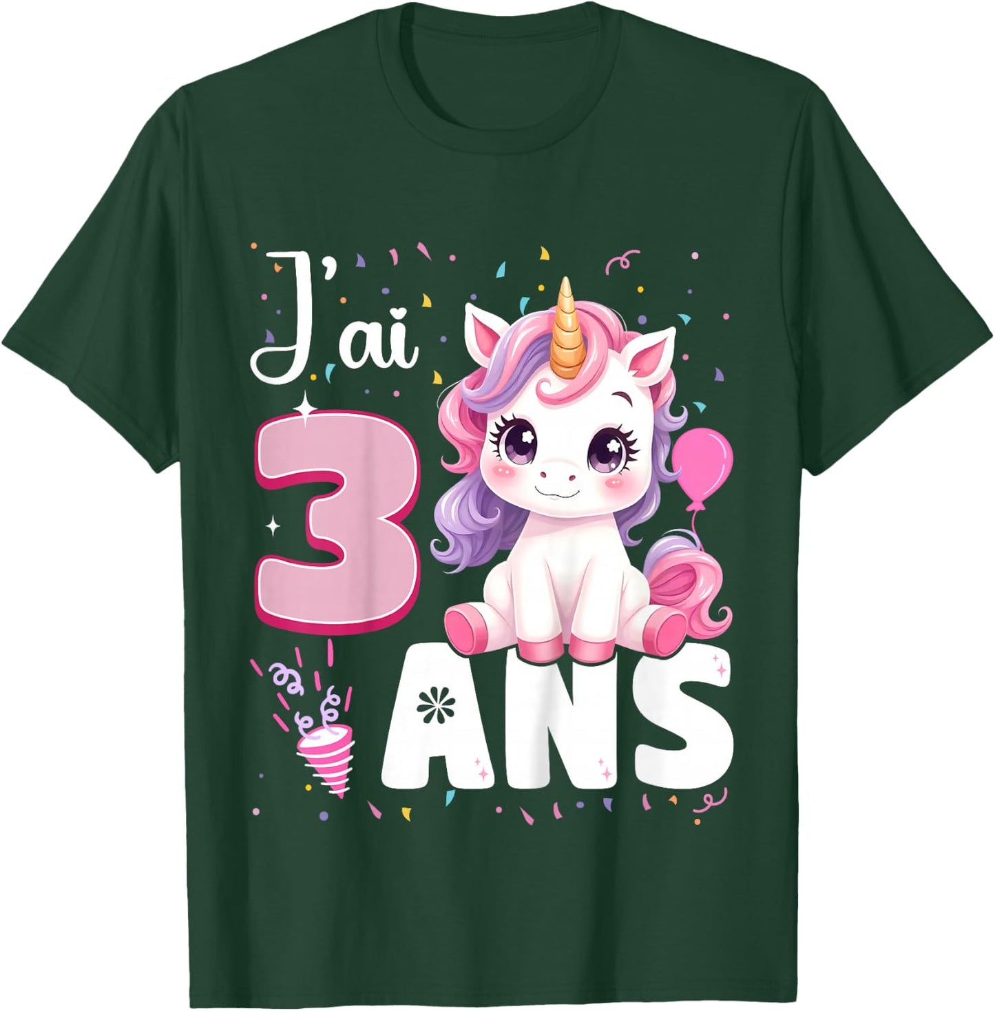 3 Year Old Unicorn Girl Birthday 3 Years I Ai 3 Years , Black, 2 T-Shirt - T-Shirt | Forest