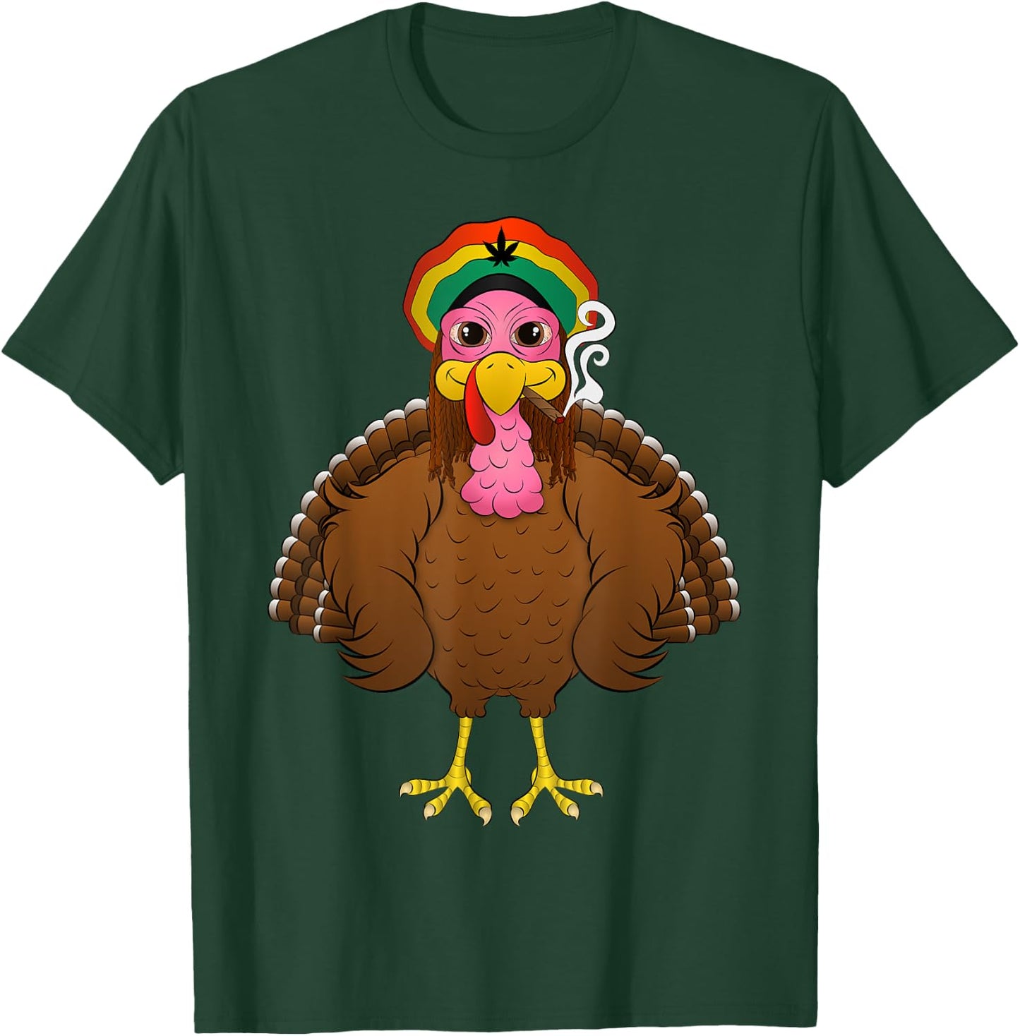Funny Rasta Turkey Cartoon Smoking Weed Thanksgiving Gift T-Shirt - T-Shirt | Forest