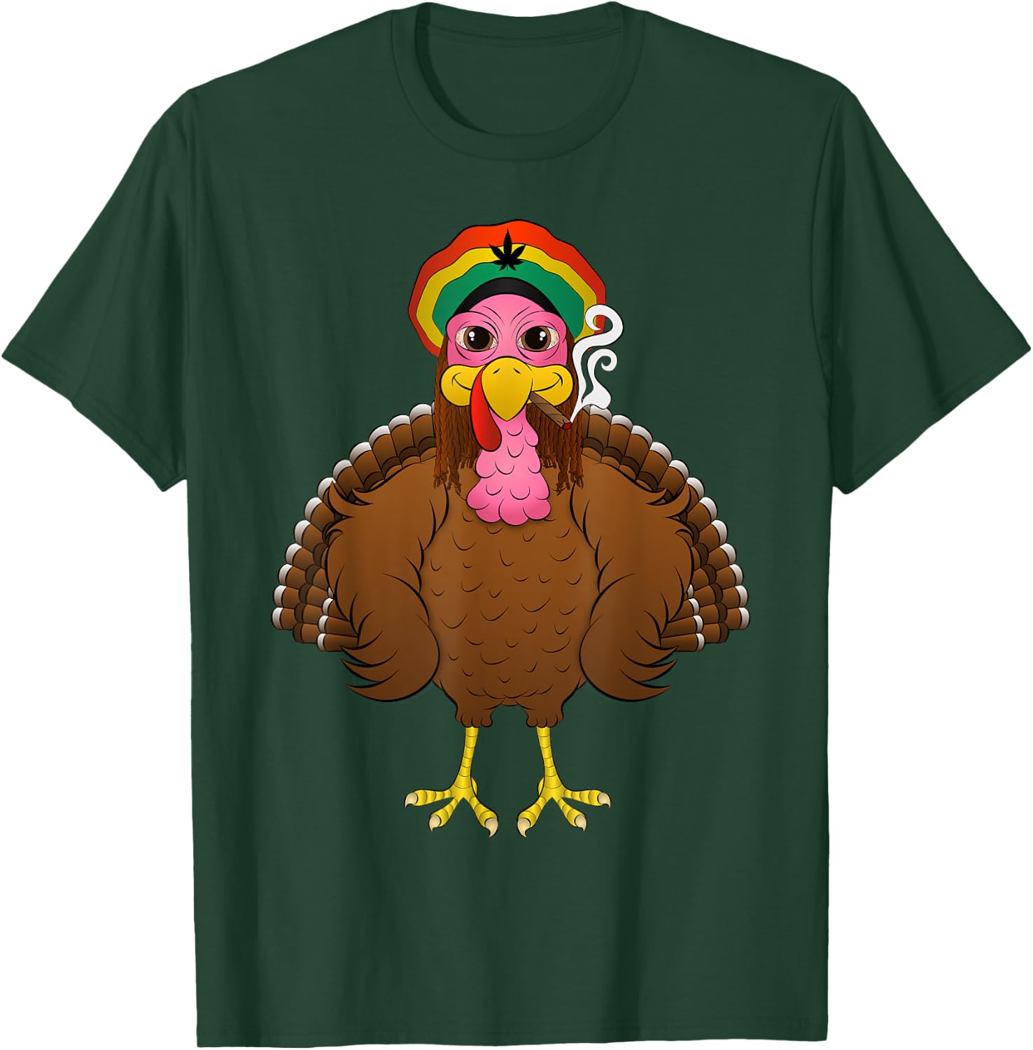 Funny Rasta Turkey Cartoon Smoking Weed Thanksgiving Gift T-Shirt - T-Shirt | Forest
