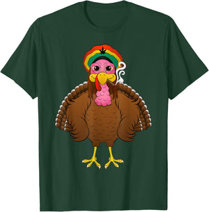 Funny Rasta Turkey Cartoon Smoking Weed Thanksgiving Gift T-Shirt - T-Shirt | Forest