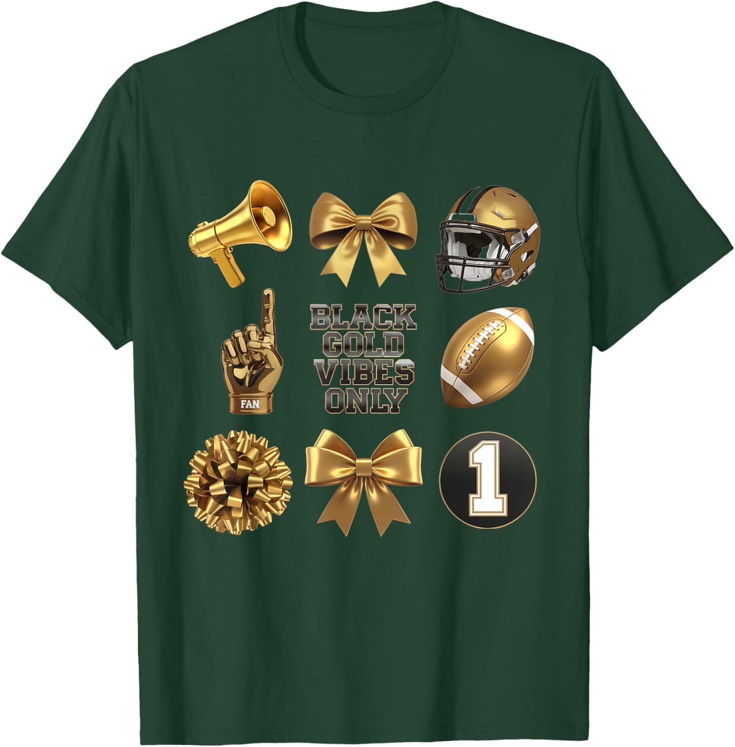 Gold Black Game Day Vibes Only Cheer T-Shirt - T-Shirt | Forest