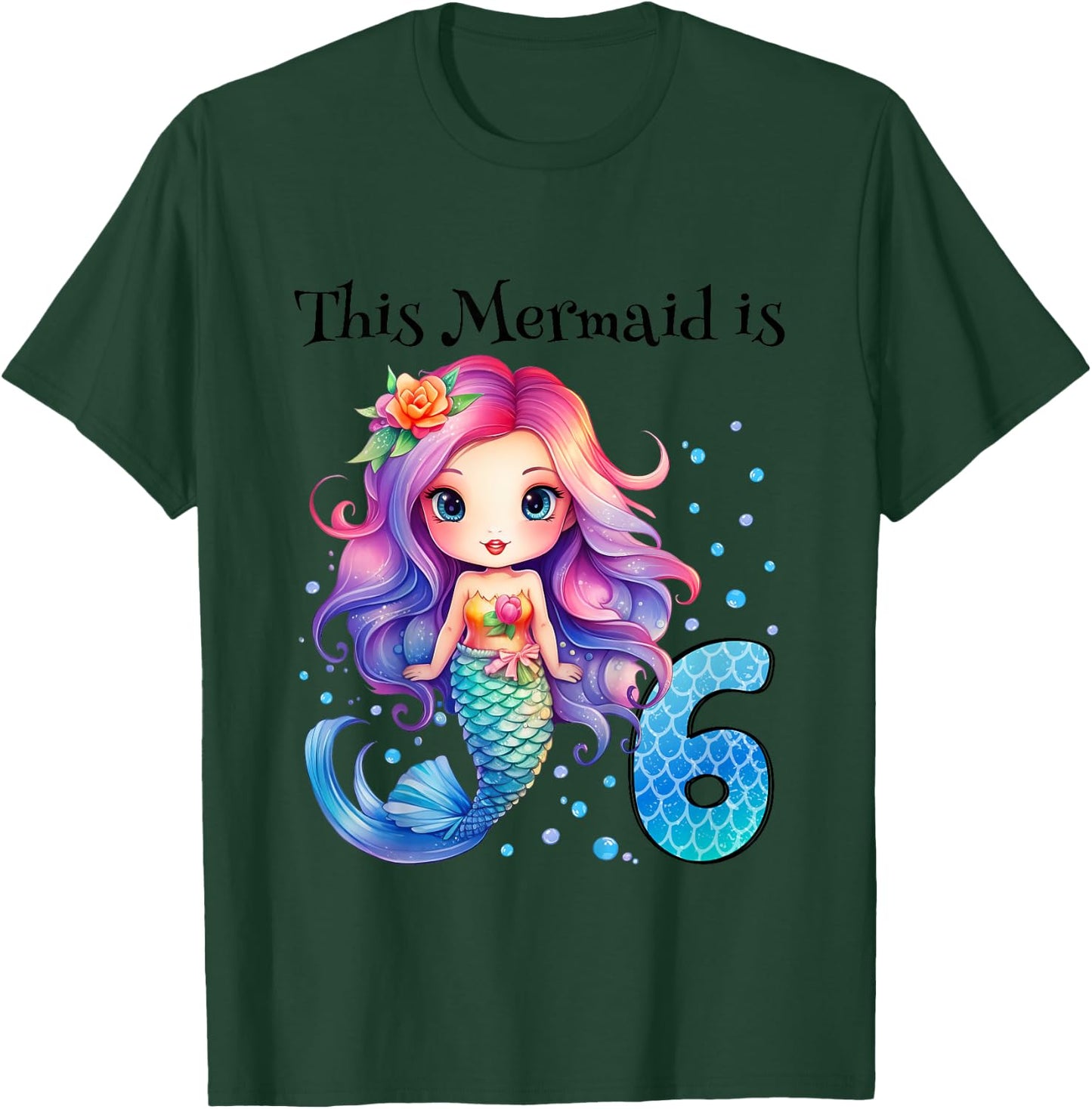 Kids 6 Year Old Girl 6th Birthday Gifts Girls Cute Mermaid T-Shirt - T-Shirt | Forest