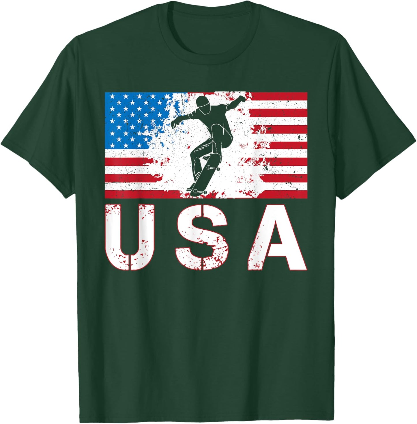 USA Skateboarding team American flag US skater men women T-Shirt - T-Shirt | Forest