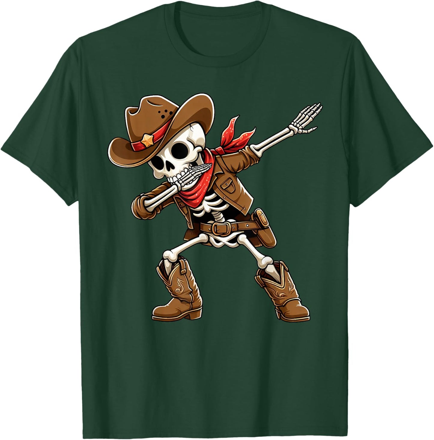 Funny Dabbing Skeleton Cowboy Halloween Costume Kids Boys T-Shirt - T-Shirt | Forest