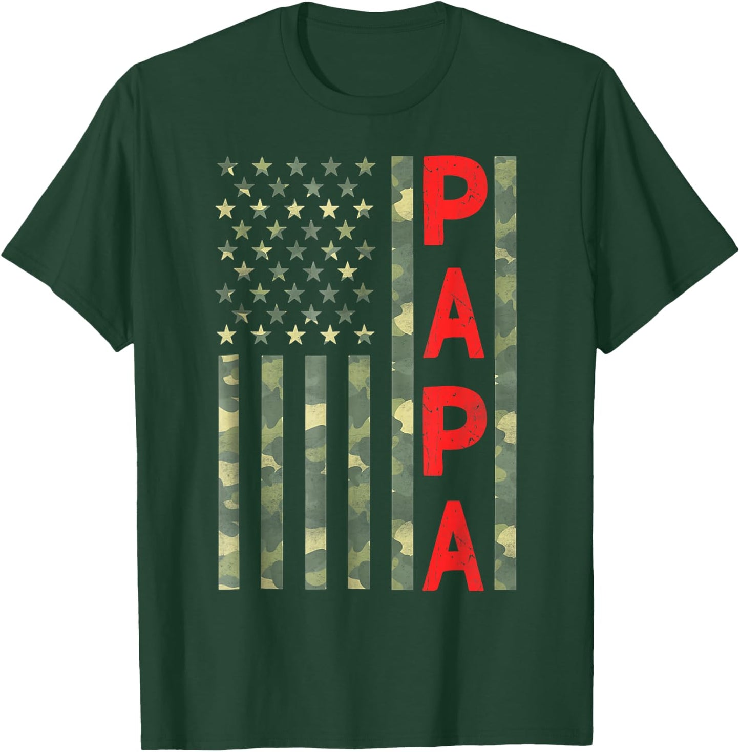 Proud Papa US American Flag Camo Funny Father's Day Dad 2026 T-Shirt - T-Shirt | Forest