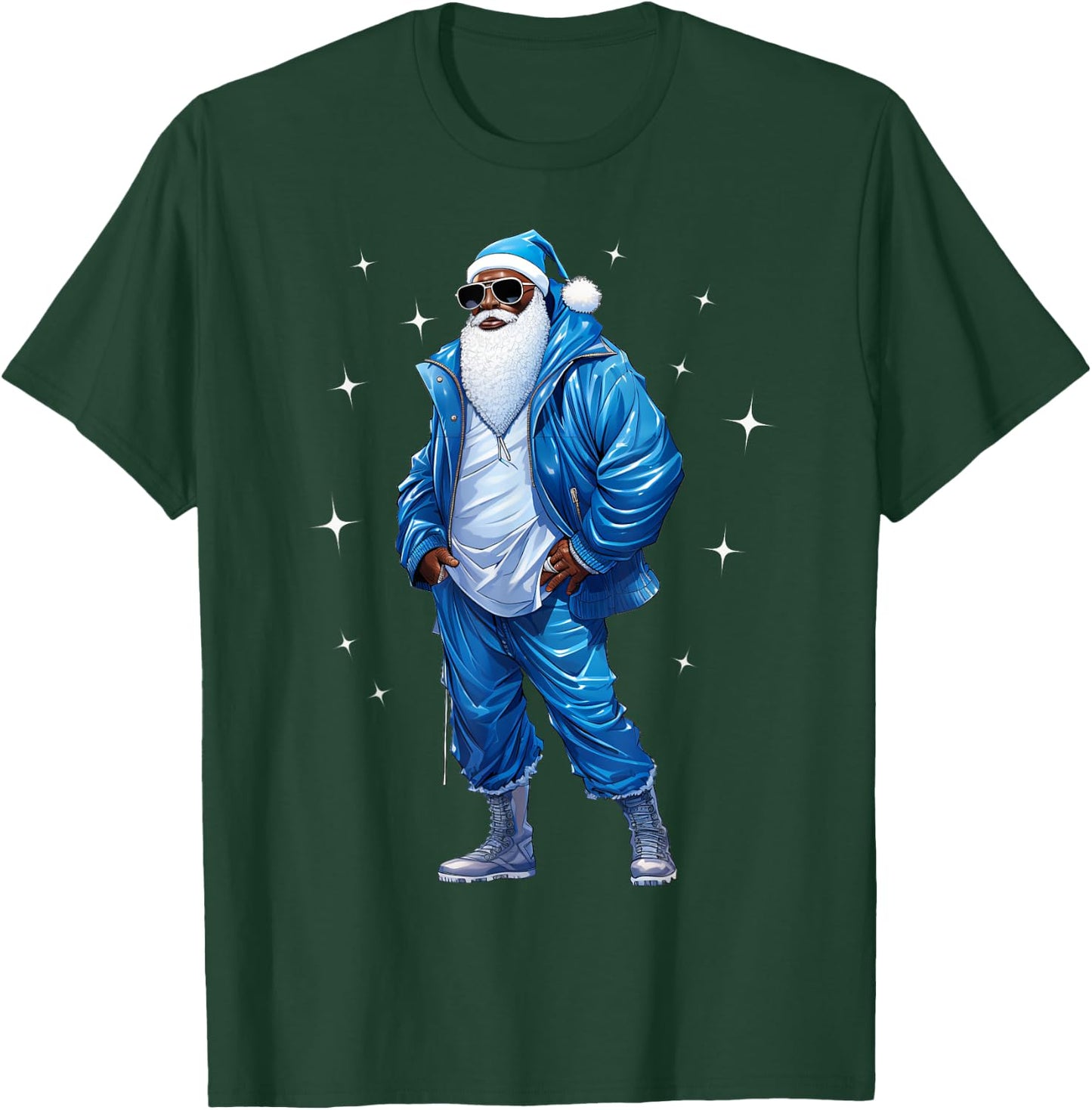 African American Santa Christmas Pajama Cool Black X-Mas T-Shirt - T-Shirt | Forest