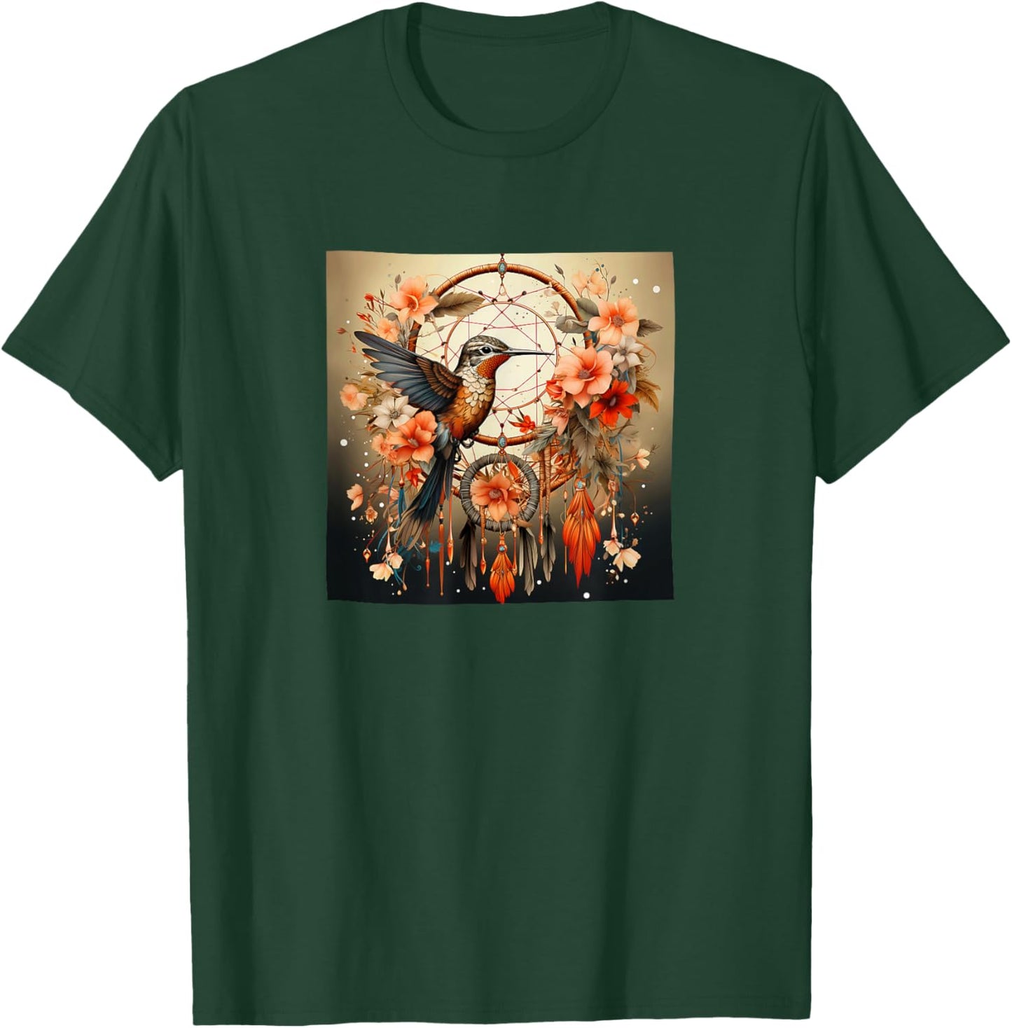 Hummingbird Flowers Dreamcatcher Graphic T-Shirt - T-Shirt | Forest