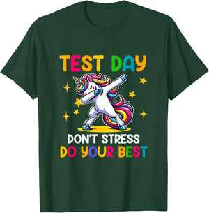 Test Day Teachers Don't Stress Do-Your-Best Dabbing Unicorn T-Shirt - T-Shirt | Forest