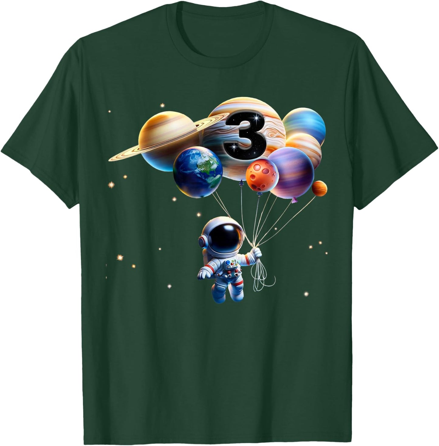3 Years Old Birthday Boy Gifts Astronaut Planet 3rd Three T-Shirt - T-Shirt | Forest