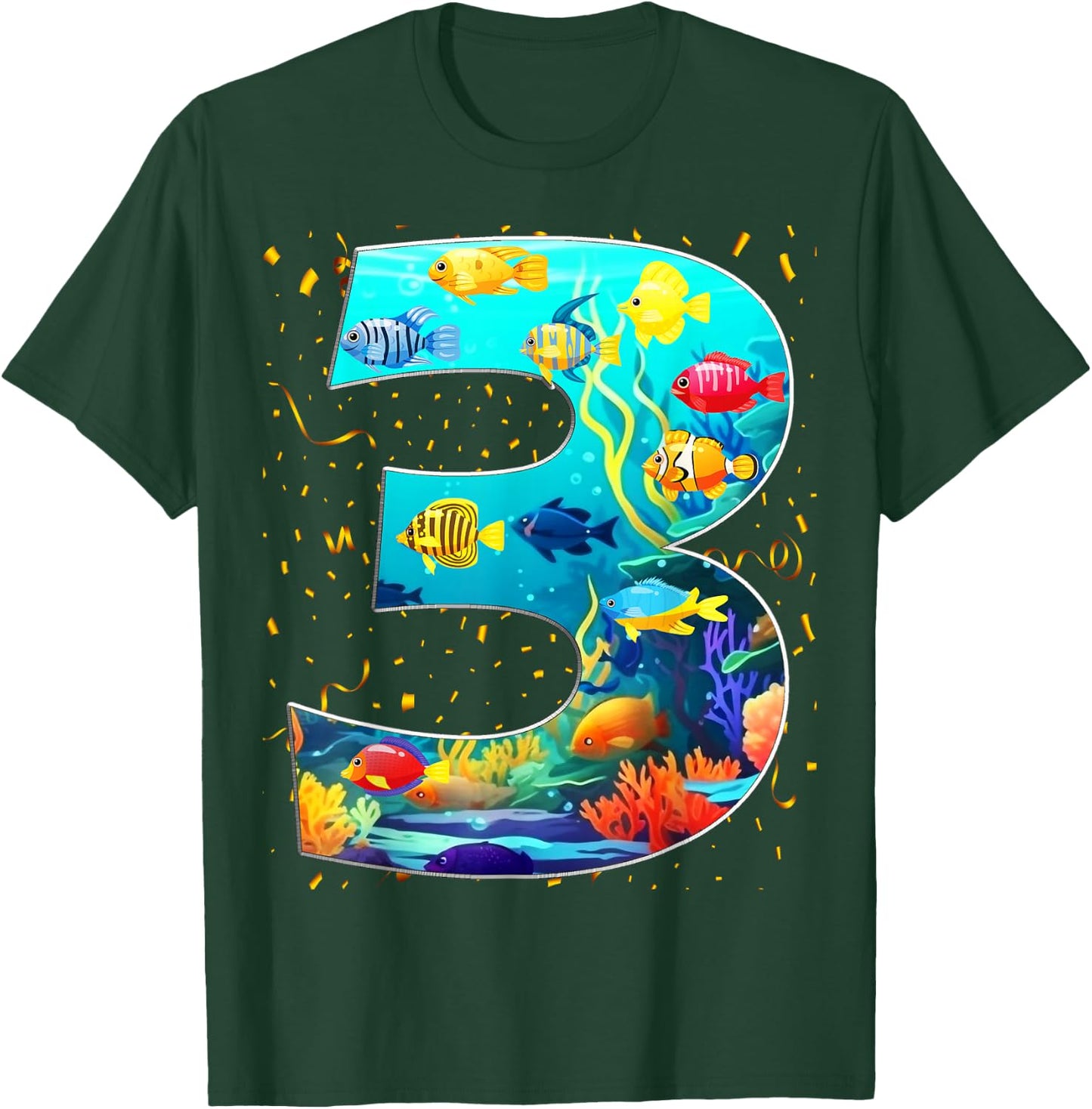 3rd Birthday Party 3 Year Old Sea Fish Aquarium Birthday Boy T-Shirt - T-Shirt | Forest