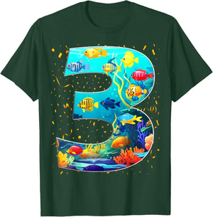 3rd Birthday Party 3 Year Old Sea Fish Aquarium Birthday Boy T-Shirt - T-Shirt | Forest