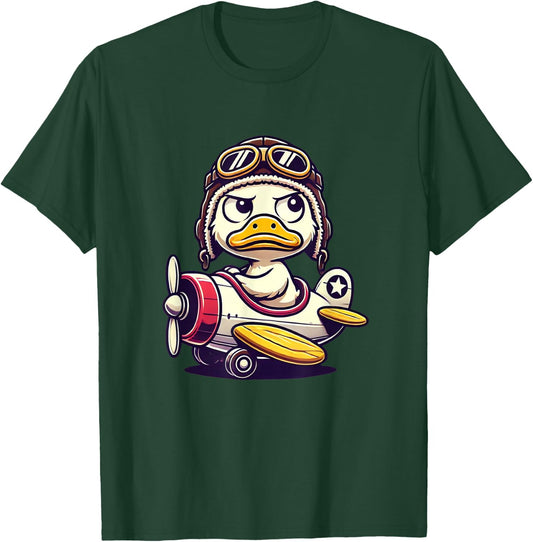 Funny Duck Pilot Cute Duck In Airplane Aviation Humor , Black, S T-Shirt - T-Shirt | Forest