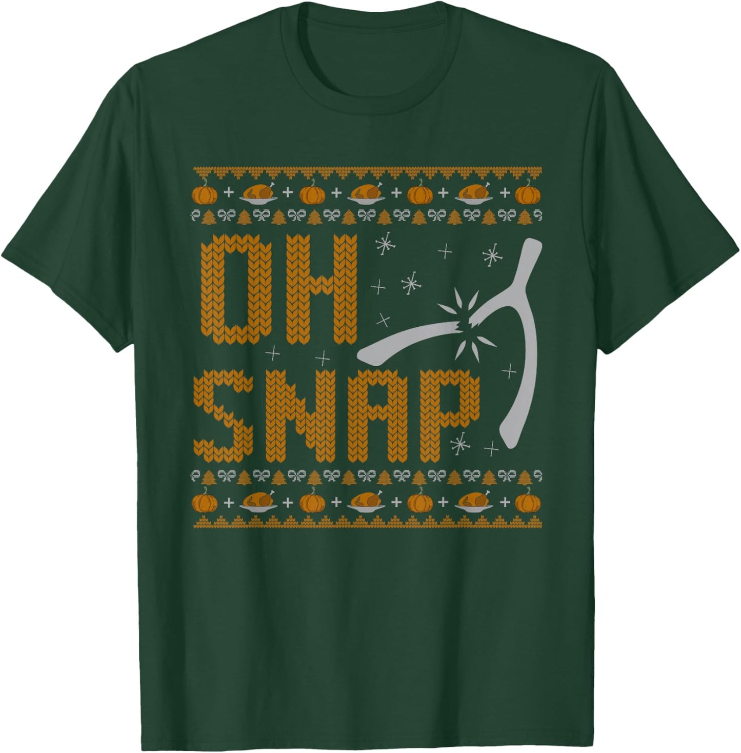Thanksgiving Apparel Store Oh Snap Wishbone Turkey - -Adults, Black, Small, Short Sleeve, Classic Fit, Cotton 65% Polyester 35% T-Shirt - T-Shirt | Forest