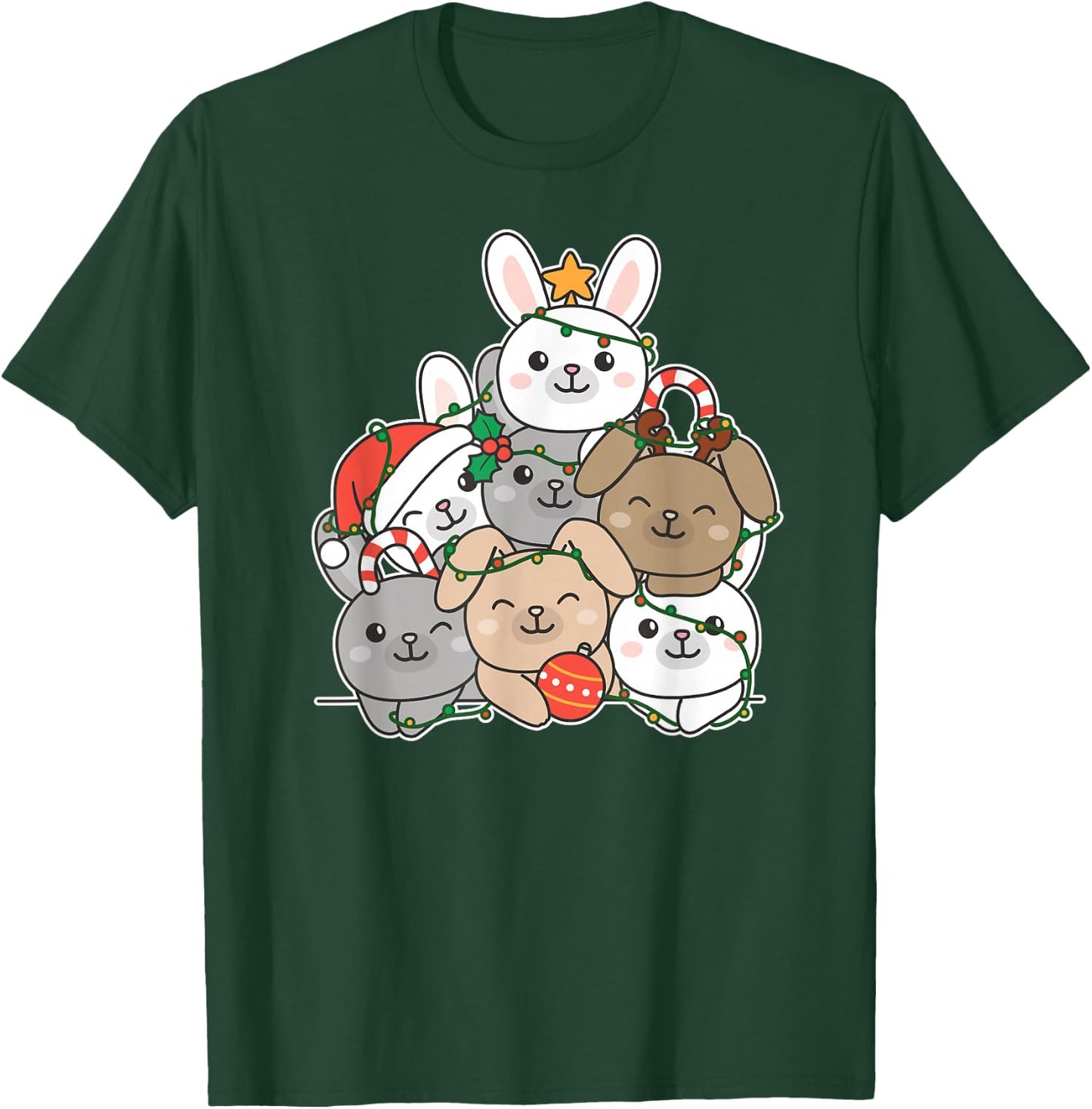 Bunny Christmas Tree Funny Animal Christmas T-Shirt - T-Shirt | Forest
