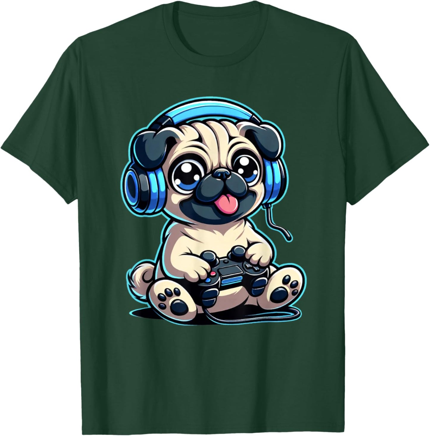 Funny Pug Gamer Dog Gaming Pug Pugs Video Game , Small, Black T-Shirt - T-Shirt | Forest