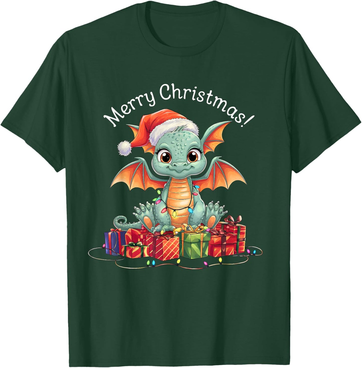 Dragon Christmas Sweater Dragon Fairy Lights cute funny T-Shirt - T-Shirt | Forest