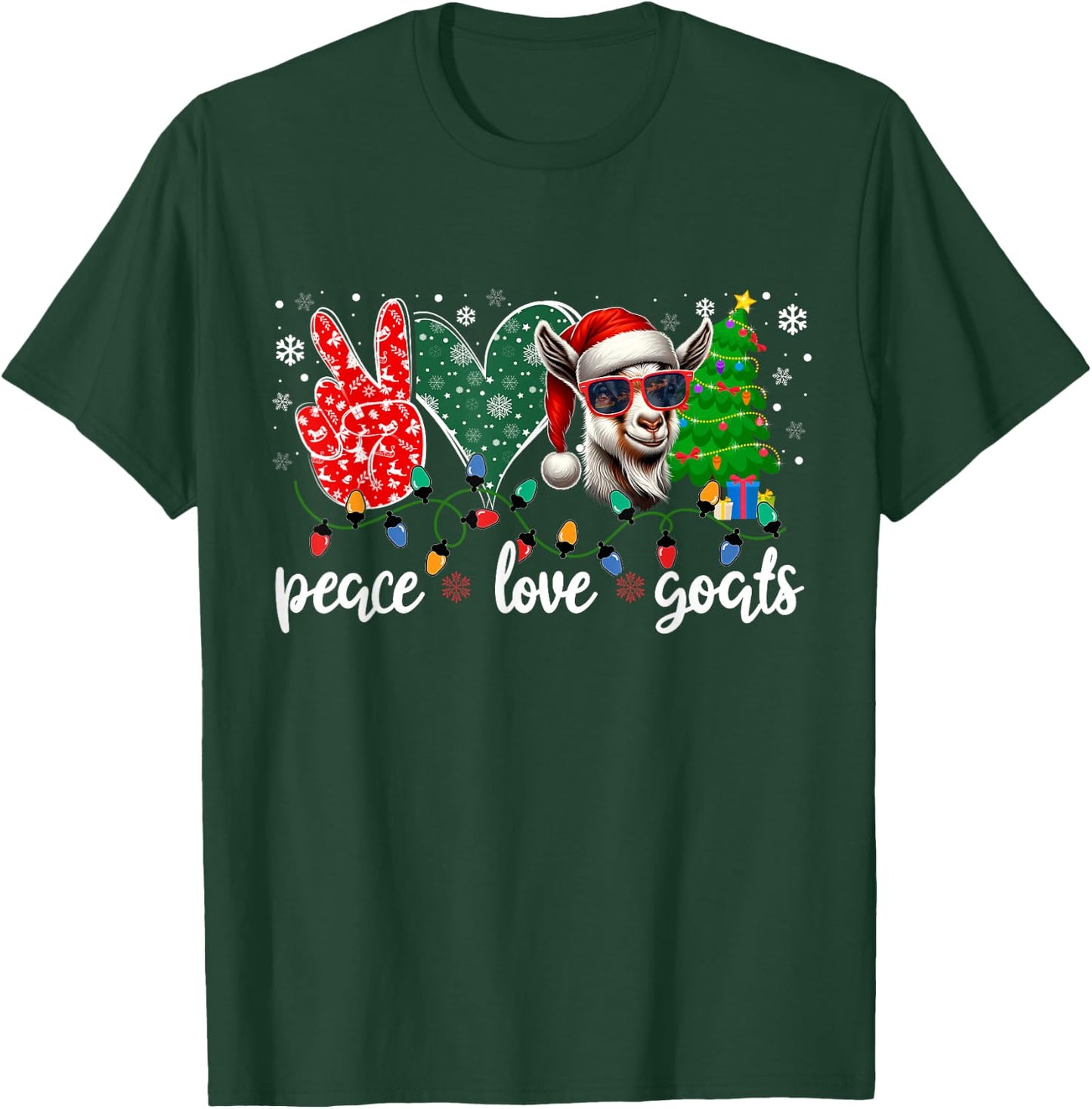 Peace Love Goats Funny Goat Santa Hat Sunglasses Xmas Tree T-Shirt - T-Shirt | Forest