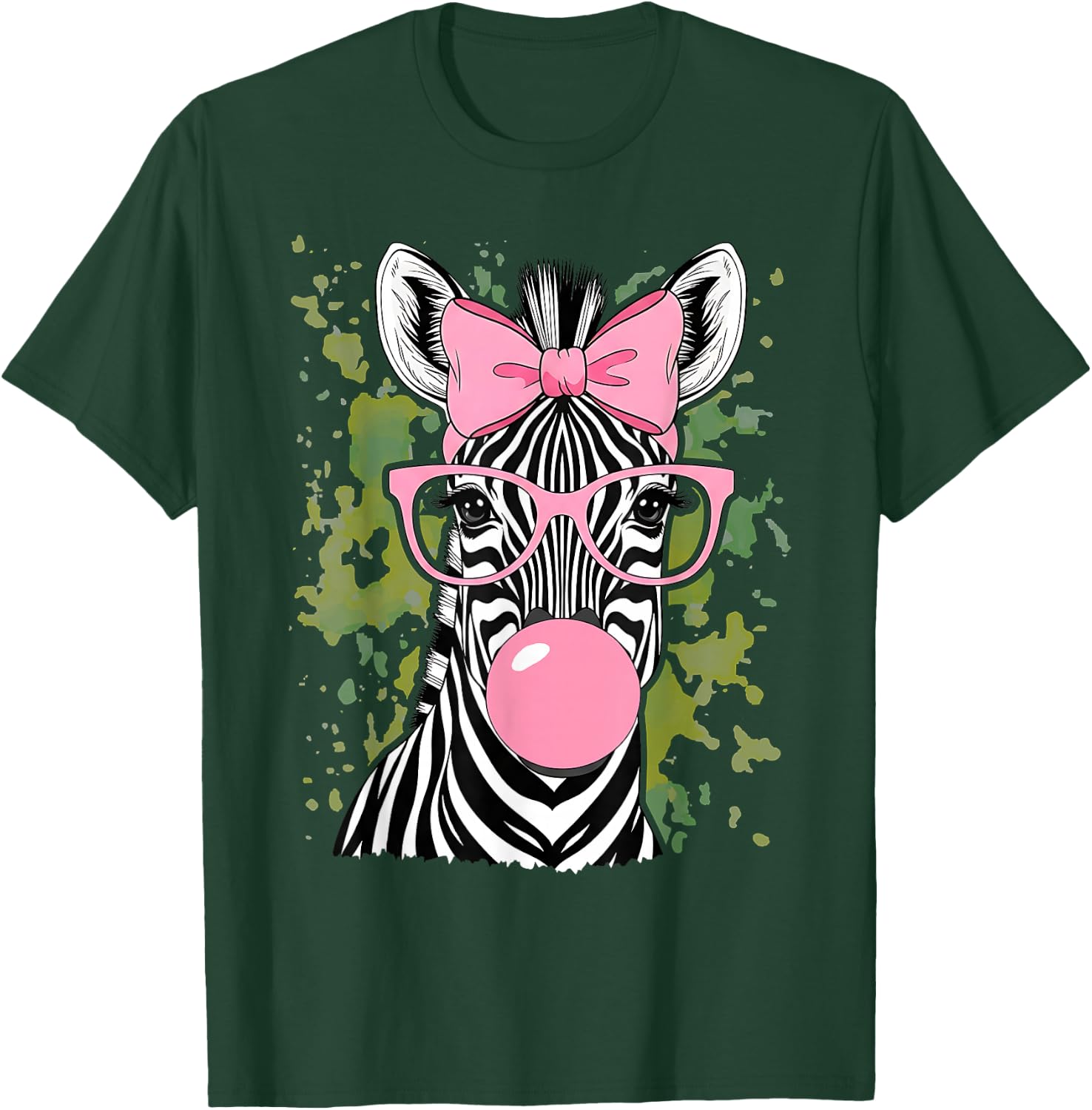 Zebra Wearing Glasses and Blowing Pink Bubble Gum T-Shirt - T-Shirt | Forest