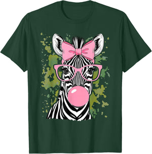 Zebra Wearing Glasses and Blowing Pink Bubble Gum T-Shirt - T-Shirt | Forest