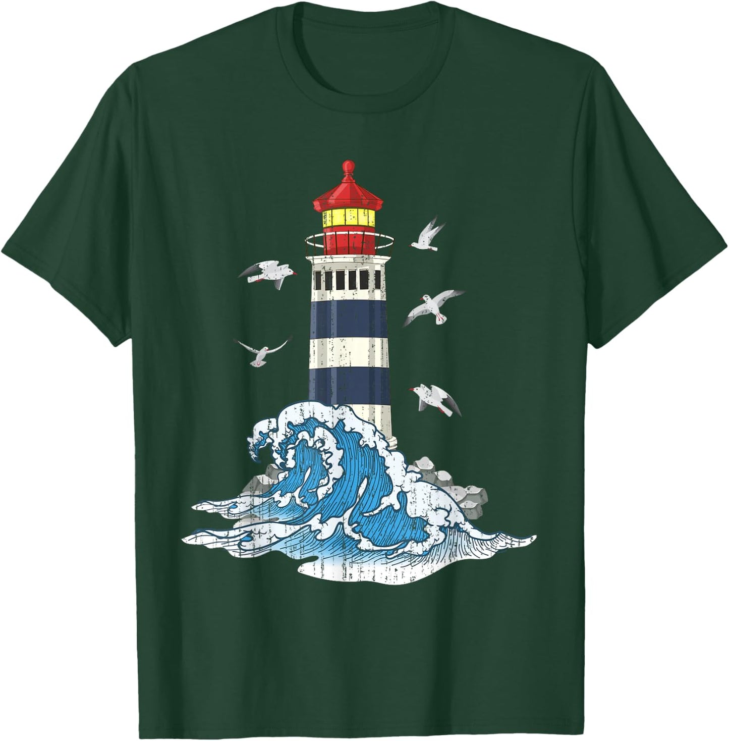 Ozean Möwen Meer Wellen Leuchtturm T-Shirt - T-Shirt | Forest