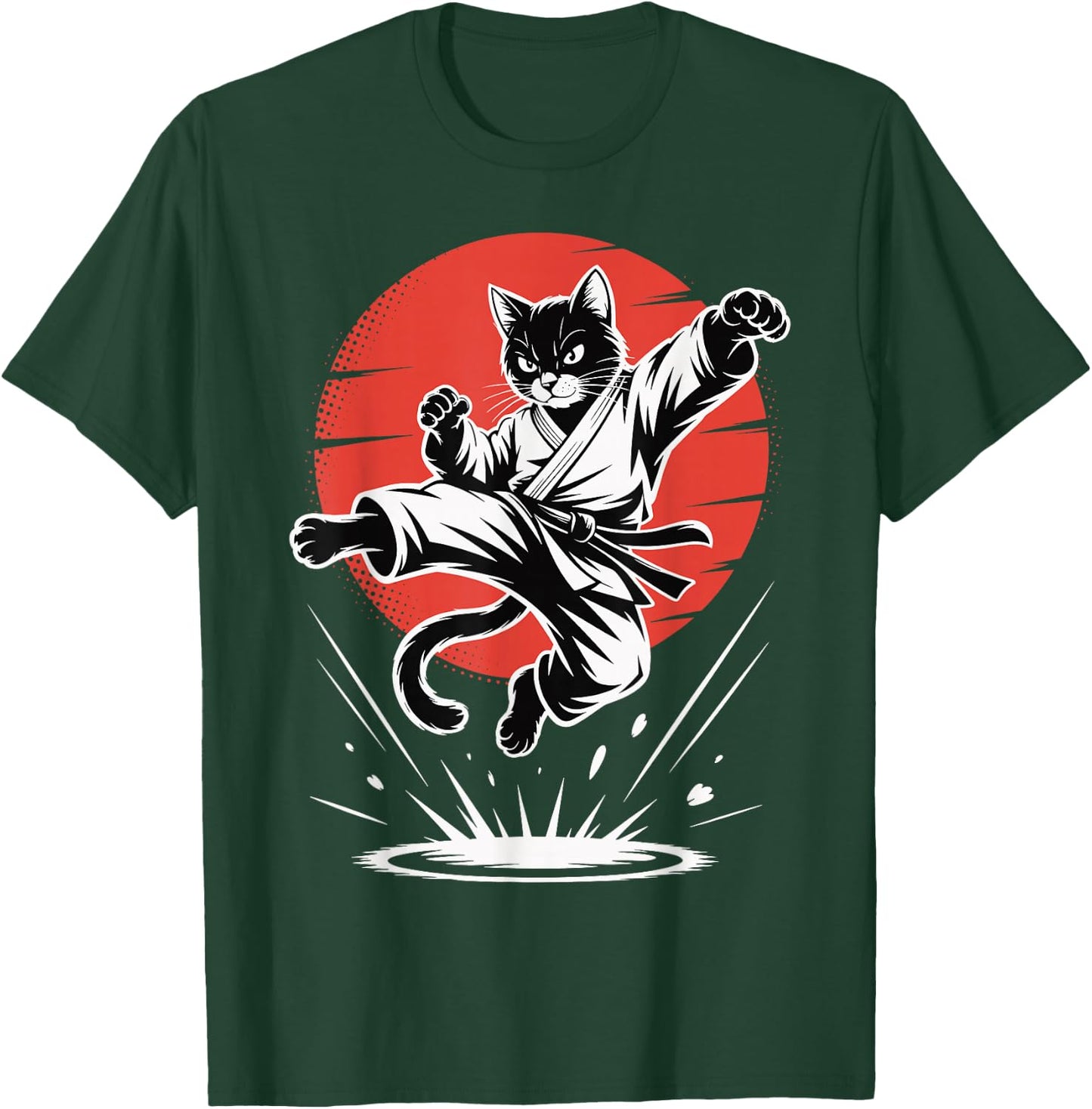 Funny Karate Cat Martial Arts Black Belt Fighter Jump Kick T-Shirt - T-Shirt | Forest