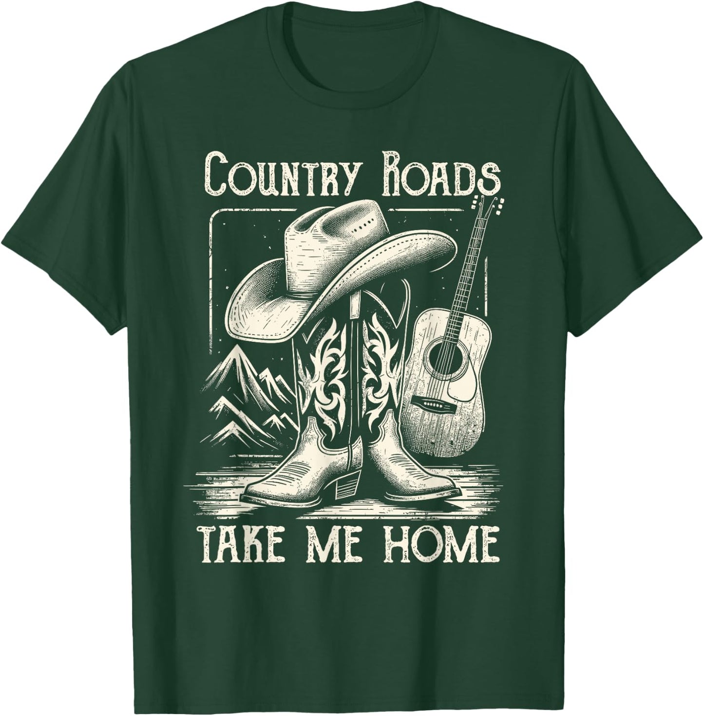 Country Roads Take Me Home Cowboy Western Virginia Retro T-Shirt - T-Shirt | Forest