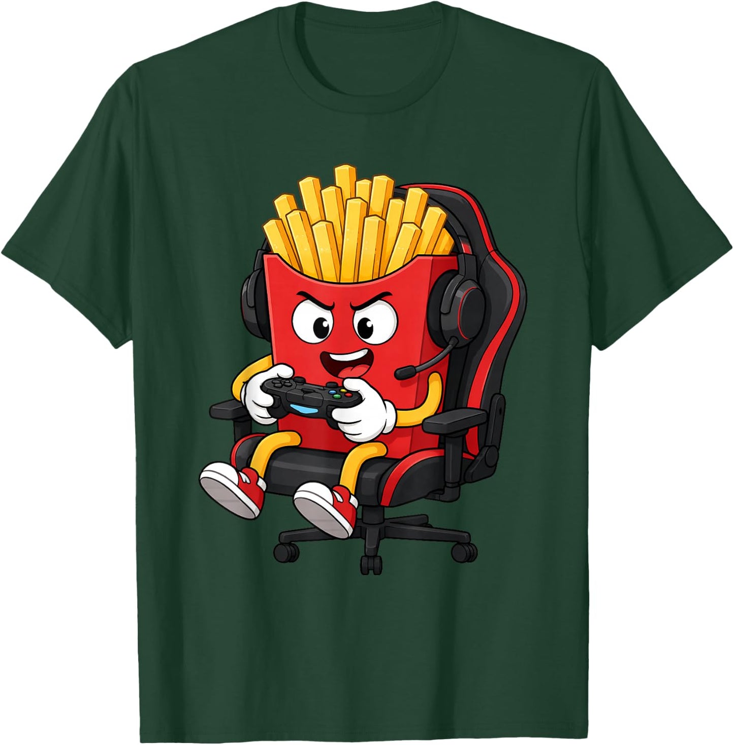 Fries Playing Video Games Funny Fast Food Kids Gamer Gears T-Shirt - T-Shirt | Forest