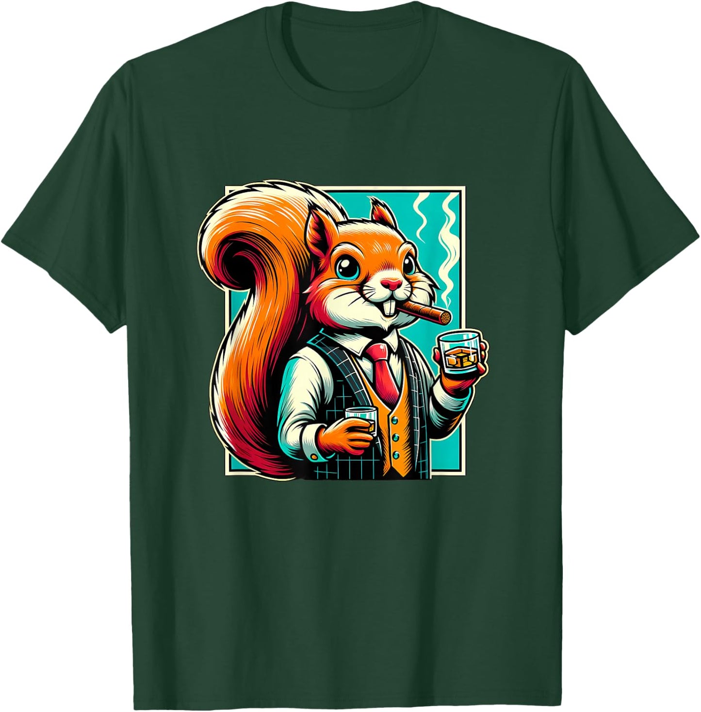 Squirrel Cigar And Whiskey T-Shirt - T-Shirt | Forest