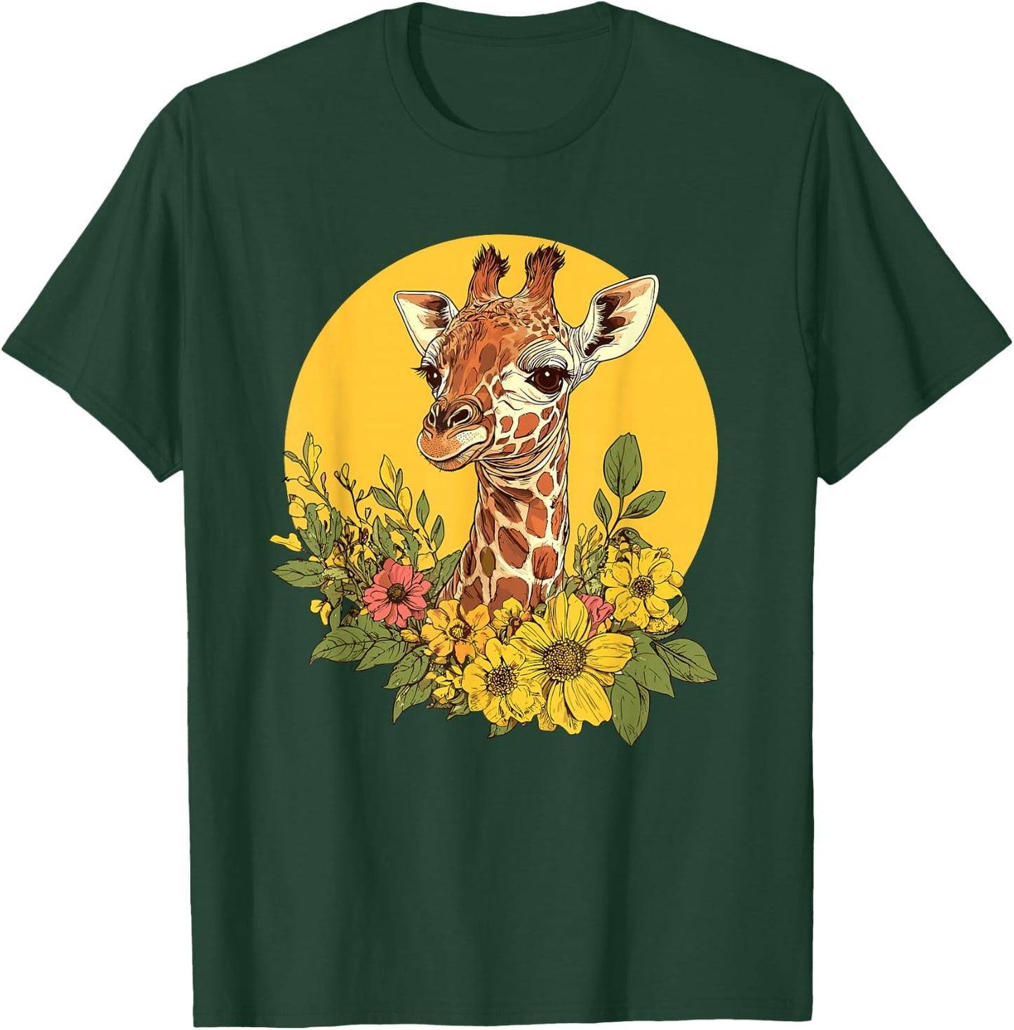 Charming Giraffe Surrounded By Flowers T-Shirt - T-Shirt | Forest
