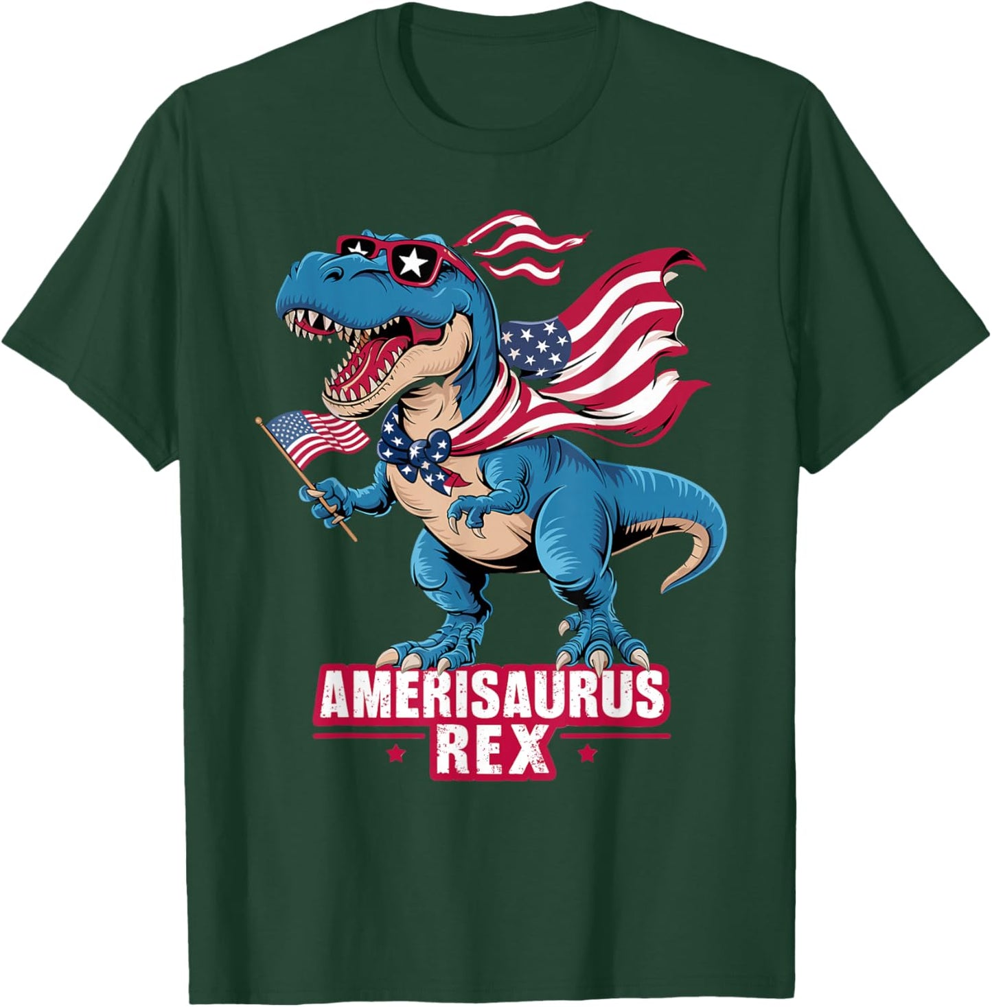 Dinosaur 4th of July Men Women Boys Girls Amerisaurus Rex T-Shirt - T-Shirt | Forest