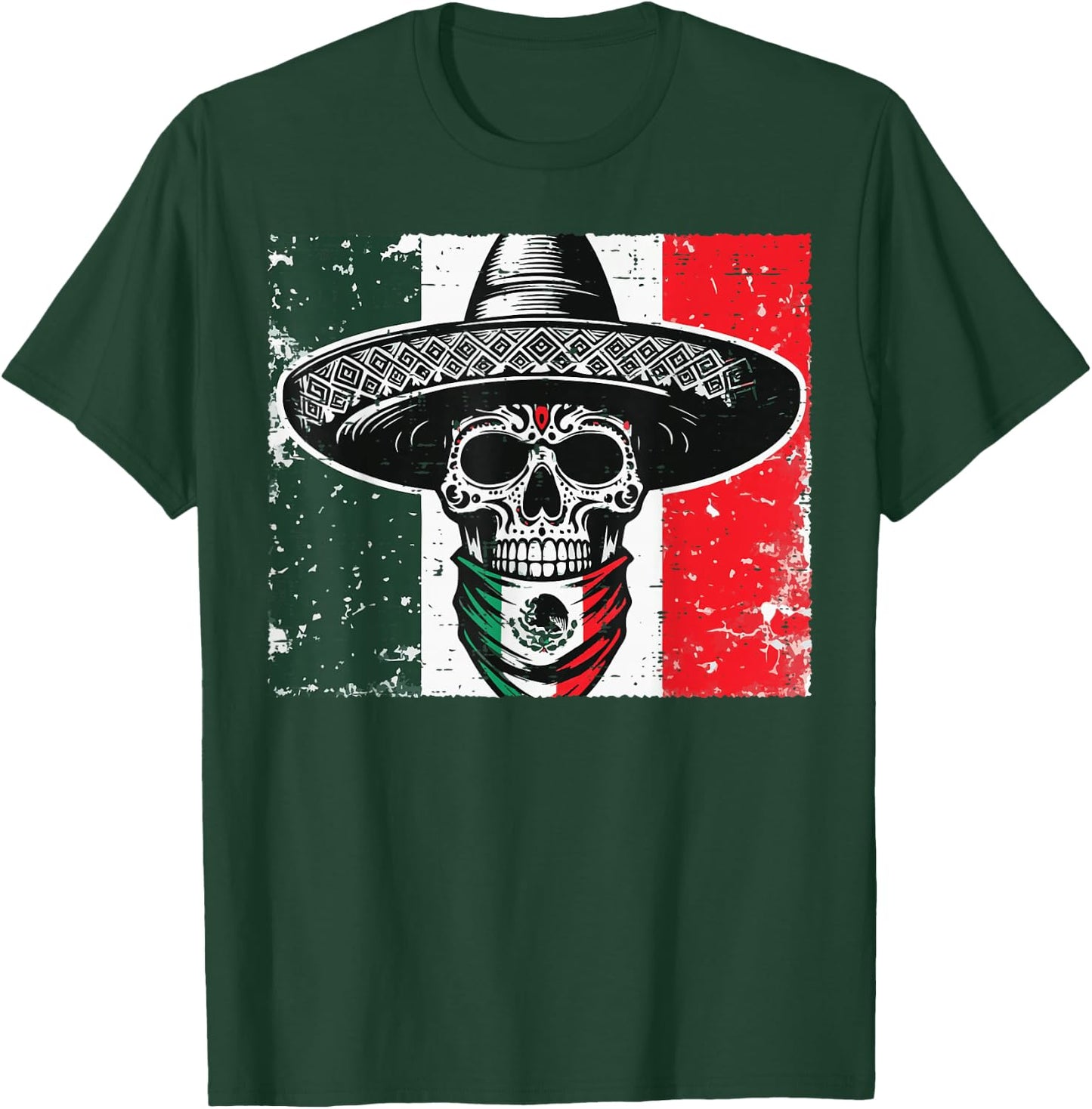 Skull Sombrero Mexico Flag Mexican Pride Men Women Kids T-Shirt - T-Shirt | Forest