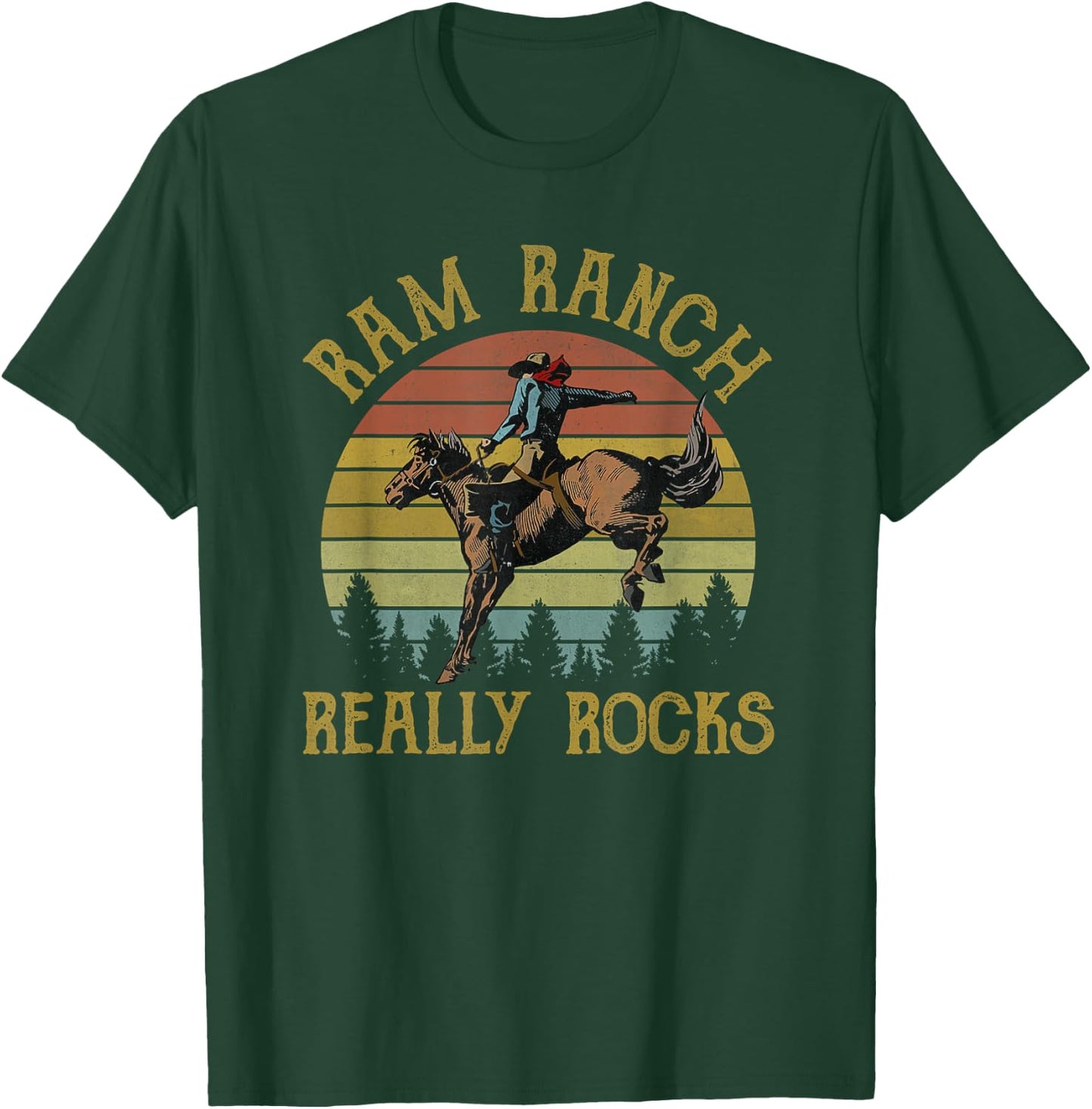 Ram Ranch Really Rocks Cowboy Riding Horse Western Country T-Shirt - T-Shirt | Forest