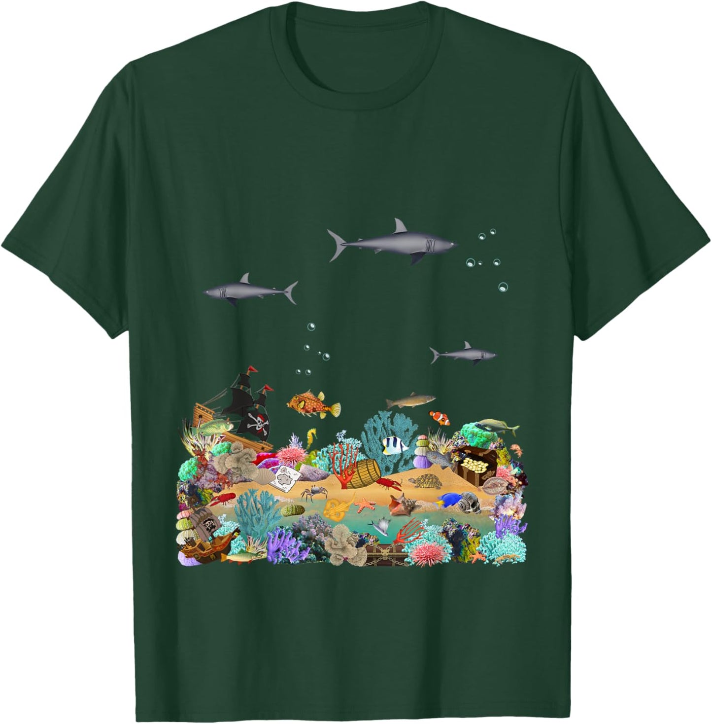 Shark Ocean Collage For Boys And Girls Sea Life Fun Graphic T-Shirt - T-Shirt | Forest