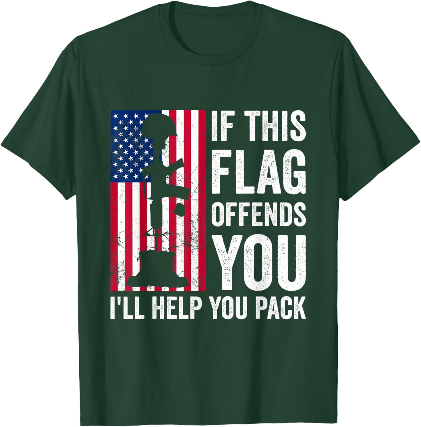 If This Flag Offends You I'll Help You Pack Veteran USA Flag Men T-Shirt - T-Shirt | Forest