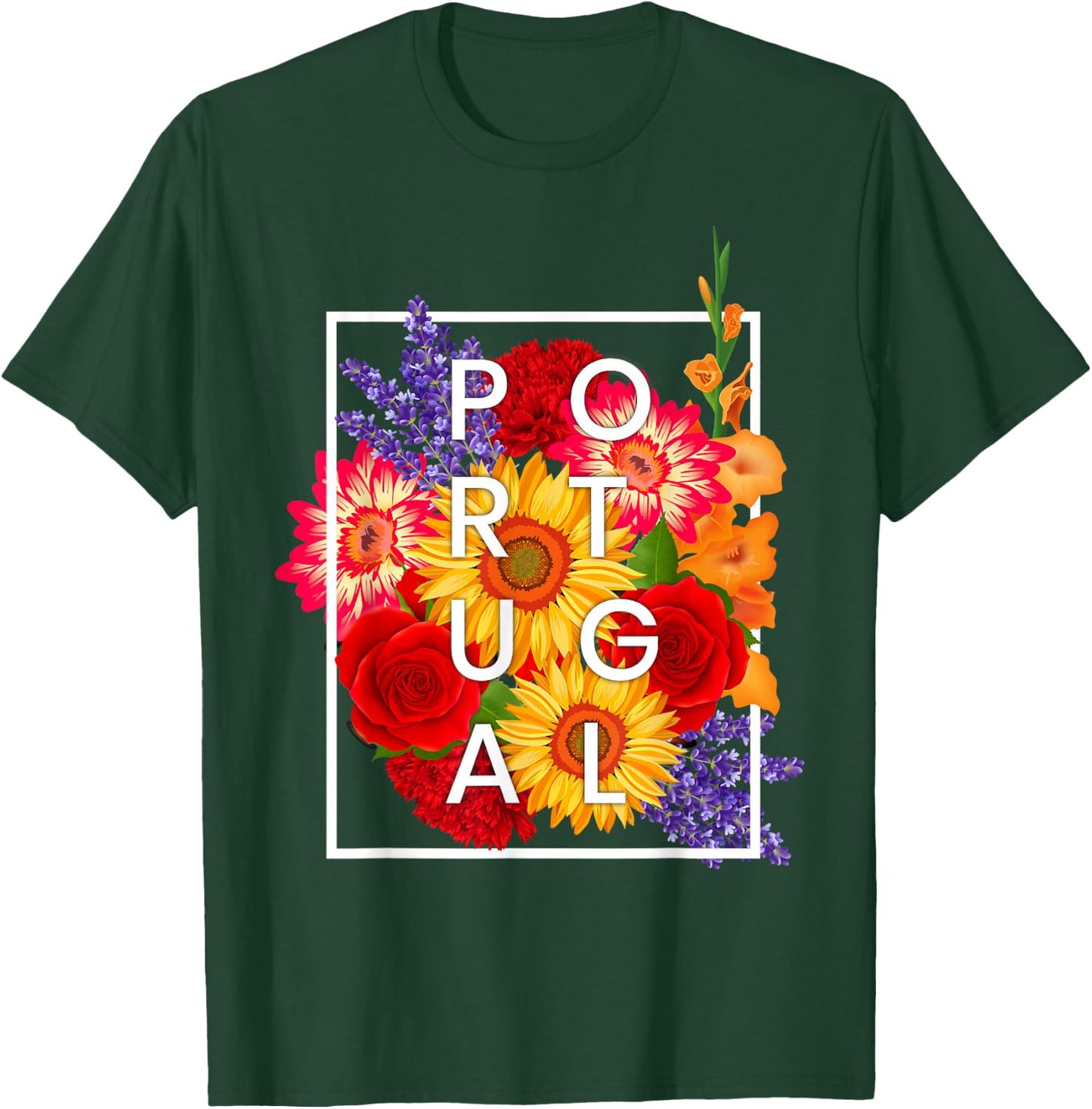 Flowers of Portugal Word Art - Portuguese Pride T-Shirt - T-Shirt | Forest